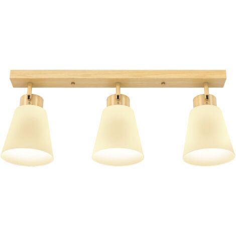 Plafonnier LED 40 W, lampe de plafond à double fixation et têtes orientables à 90° avec 3 douilles E27, bois naturel (1/5)