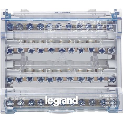 Répartiteur modulaire à barreaux étagés tétrapolaire 100A 10 départs - 6 modules - LEGRAND