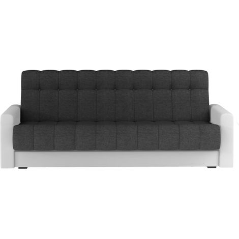 Canapé lit 3 places tissu gris foncé et simili cuir blanc Barote 210cm (1/5)