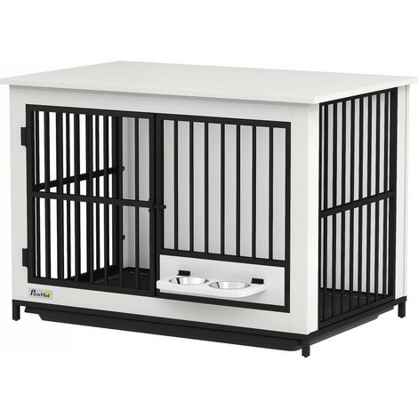 Grande petits et grands chiens caisse pour facile accès verrouillable porte-bol rotatif pour, blanche (1/5)