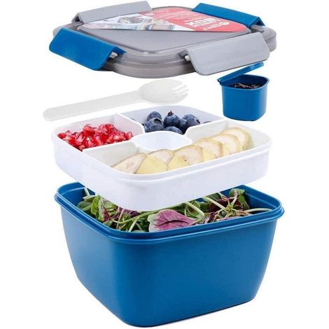 Salatbehälter 3 Fächer Salatschüssel 1500ml Dunkelblau 1500 ML Blau (1/5)