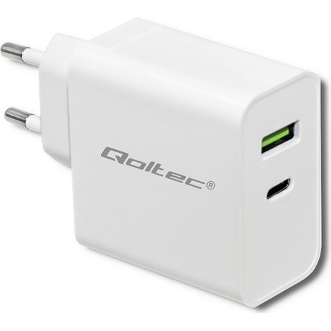 Caricabatterie da parete Qoltec 45W 5-20V 2,4-3A USB Type C PD USB 3.0 Bianco (1/5)
