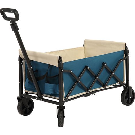 Chariot pliable extérieur 70L avec roues de jardin poignée réglable tout terrain pour le camping la pêche etc. Bleu (1/5)