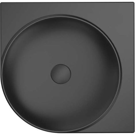 Ravak Yard - Lavabo de esquina 45x45 cm, sin rebosadero, sin agujero para grifo, negro mate XJX0D045000