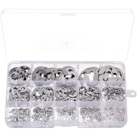 Circlips 400 Pièces Clips Circlips Type E Circlips Exterieur E Circlip Circlips Assortiment Circlip en Acier Inoxydable pour la Rainure de L'arbre de la Machine avec Boîte de Rangement (1/5)