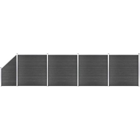 Zaunelement Set WPC 792x(105-186)cm Schwarz vidaXL (1/5)