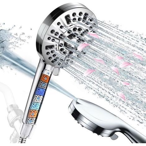 (Weiß und grau) Duschkopf – 10 Duschmodi – mit 1,5 m Schlauch – Hochdruck-Wassersparmodus – Chrom (1/4)