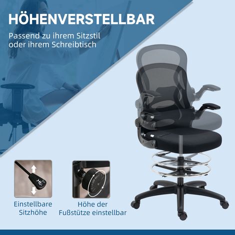 Chaise de dessin réglable en hauteur, fauteuil de bureau avec repose-pieds, 59 cm x 65 cm x 122 cm, Noir (1/5)