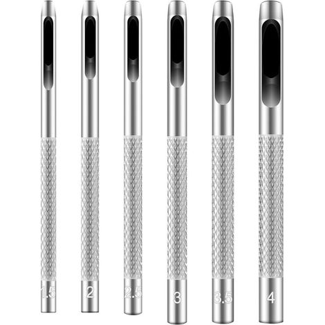Kit di 6 punzoni cavi per cuoio (da 1,5 mm a 4 mm) per cinture, cinturini per orologi, lavori fai da te e riparazione della pelle. (1/5)
