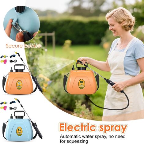 Spruzzatore da giardino elettrico da 8 litri, ricaricabile tramite USB, con 3 ugelli nebulizzatori, tracolla regolabile, blu - ALTRO (1/4)