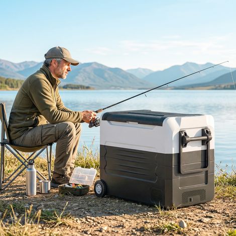 Kompressor Kühlbox 50L -20℃-20℃ Elektrische Kühlbox mit Dual-Zone Temperaturregelung APP LED Batterieschutz Klappgriff