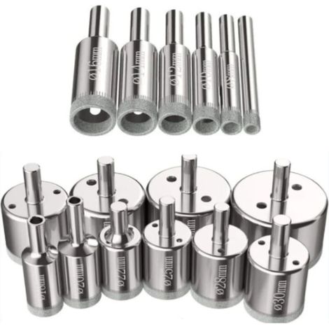 Kit de sciescloches 16 pcs pour perçage verre, céramique, carrelage, marbre  Forets diamant 650 mm en acier au carbone  Coupe nette sans éclat (1/5)