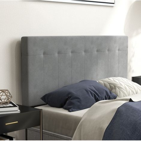 Cabecero ajustable 3 alturas 140 cm, tejido efecto terciopelo gris y patas de metal DESVIAE (1/5)