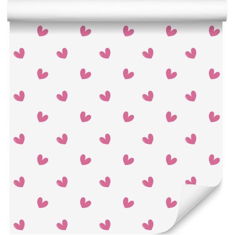 Papier peint Cœurs Blanc et Rose Poudré 50x1000 cm (1/5)