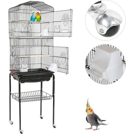 ®Volière Cage de fer Volière pour Oiseaux Cage avec 4 roulettes 463693cm (1/5)