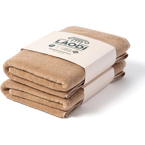 Lot de 2 serviettes de douche 70 x 140 cm en 100 % coton - 570 g/m² - Absorbantes et douces - Fabriqué au Portugal - Pêche au miel (1/5)