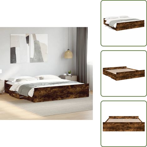 The Living Store Bettgestell mit Schubladen Räuchereiche 200x200cm Holzwerkstoff - Holz Bettgestell (1/5)