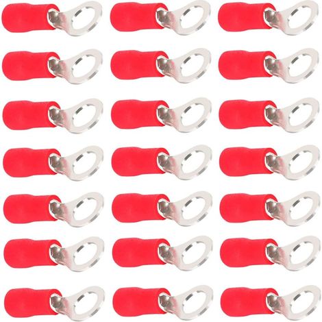 RV1.25 100 anneau en cuivre connecteur terminal isolé 16 22 Ga fil à sertir kit de câble électrique outil rapide M5 Rouge (1/5)