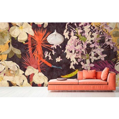 Papier peint panoramique floral pour salon Tapisserie panoramique tendance multicolore Papier peint panoramique fleurs pour chambre (1/3)