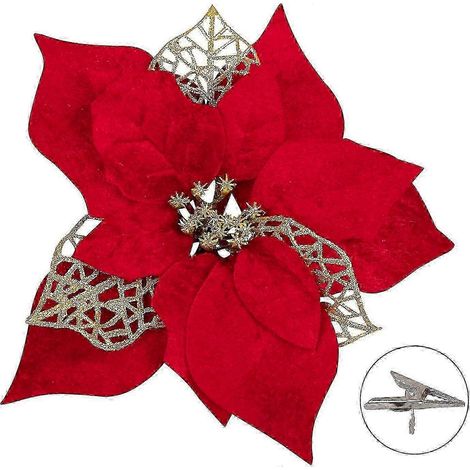 15 pièces de décoration de fleurs de Noël artificielles rouges (1/5)