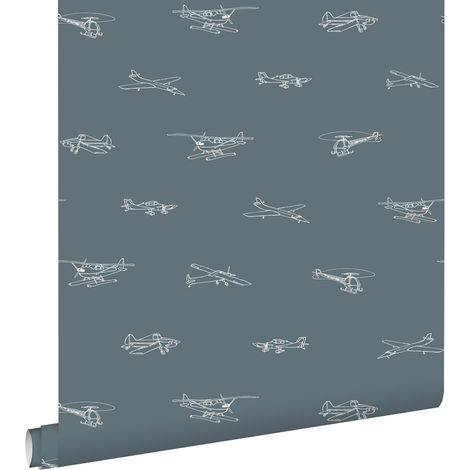 papier peint avions et hélicoptères bleu gris - ESTAhome (1/5)