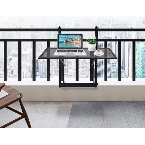 Tavolino Pieghevole da Balcone, Regolabile in Altezza, Tavolo da Appendere a Sospensione di Ferro, Nero, 60,5 x 48 x 61,5-82,5 cm (1/5)