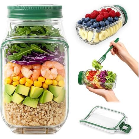 Boc à salade. Boc à salade durable avec ouverture latérale et couche d'assaisonnement étanche. Conteneur de salade portable pour le déjeuner. Préparation des repas. Voyage. Bureau (1/5)