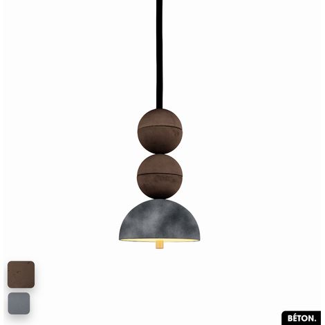 Lampe de suspension en béton velours - BOSFOR CONCRETE VELVET CHOCOLAT - GRIS 2 BALLES LED 14W (1/2)