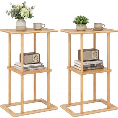 COSTWAY 2 Tavolini Laterali da Salotto,con Mensole Portaoggetti e Struttura in Bamboo,per Soggiorno (1/5)