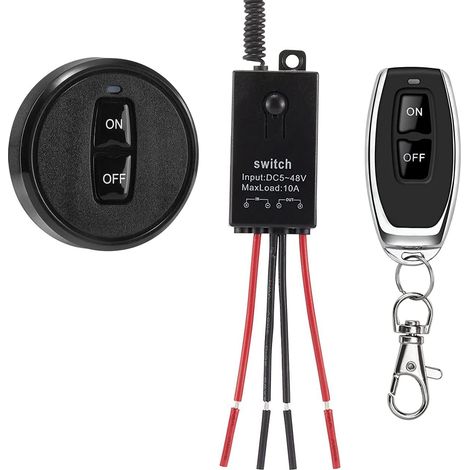 Commutateur a Distance sans Fil 12V,interrupteur sans fil DC 5 V/12 V/24 V/48/10 A Mini relais interrupteur sans fil télécommande 328 ft longue distance. (1/5)
