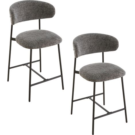 CALICOSY - Lot de 2 tabourets en tissu chiné et pieds en métal - DRACO