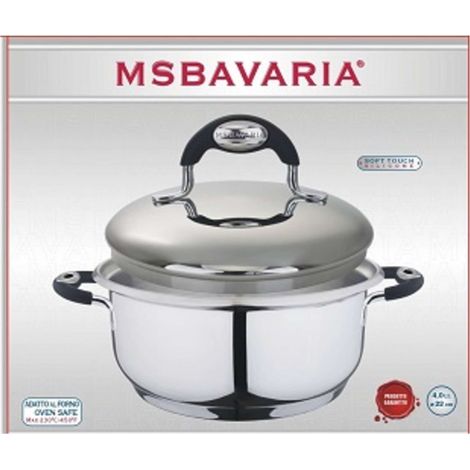 Pentola Casseruola in Acciaio con Coperchio e Manici New Bavaria 16 cm