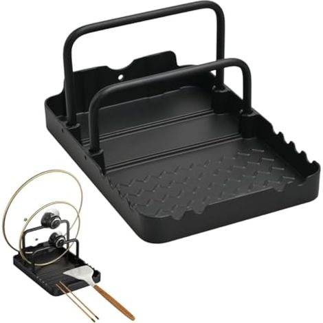 Rangement Couvercle de Casseroles, Planche à Découper avec Repose-cuillère, Organiseur de Poêle avec 2 Compartiments, Porte Couvercle Cuisine Antidérapant pour Plaque de Cuisson, Barbecue (1/5)