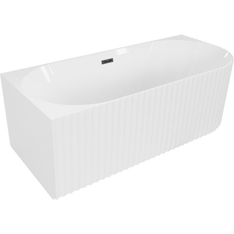 Mexen Gia baignoire îlot d'angle rainurée gauche 150 x 75 cm, blanc brillant, trop-plein noir - 52701507500L-70 (1/3)