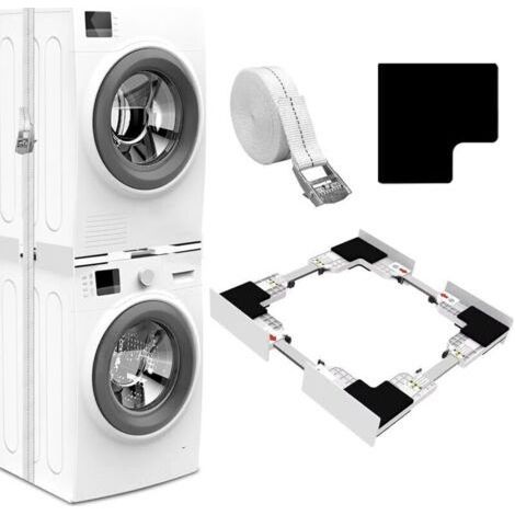 Universel Kit de Superposition pour 46-66cm Lave-linge et Sèche-linge, Kit D’empilage pour Machine à Laver, Cadre Intermédiaire pour Laver, Sèche-Linge Kit Intermédiaire avec Sangles à Cliquet (1/5)