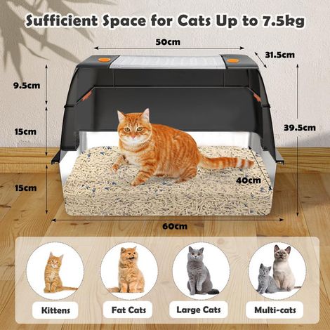 Maison de Toilette pour Chat en Acier Inoxydable Bac à Litière Anti-Odeur Fermé XL Grand Espace avec Tapis et Pelle (1/5)