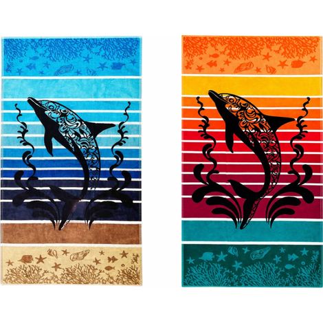 Telo Mare Jacquard Spugna Asciugamano Spiaggia Disegno Dolphin Jump, misuraTelo MarecoloreRosso