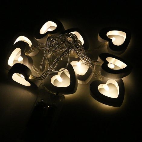 Guirlande Lumineuse En Forme De Cœur - À Piles - Bois Naturel - Lumière Blanche Chaleureuse - 165 Cm - Pour Intérieur Et Extérieur (1/5)