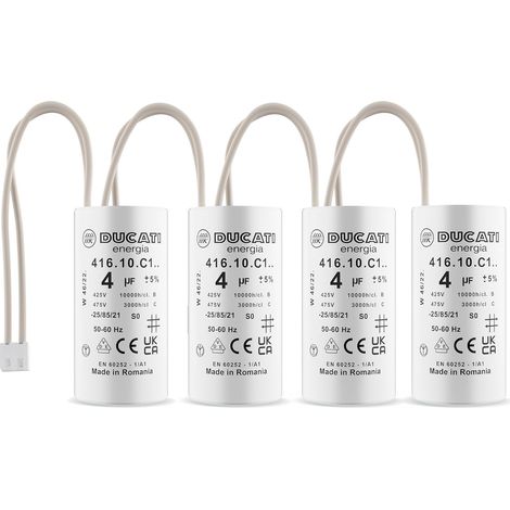 Lot de 4 condensateurs 4 uF – Tension 425V-475V AC – Durée de vie 10 000 heures – Connecteurs intégrés pour moteurs Bubendorff