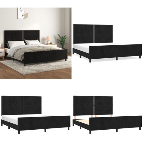 Bettgestell mit Kopfteil Schwarz 180x200 cm Samt - Samtbettwäsche - Doppelbett - Boxspringbett - Lattenrost - Hochbett - Home & Living
