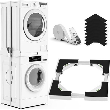Kit de superposition de lave-linge et sèche-linge universel, taille de cadre de superposition réglable, convient aux machines à laver et sèche-linge de 45 à 68 cm (blanc) [Classe d'efficacité énergéti