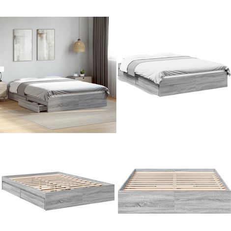 Bettgestell mit Schubladen Grau Sonoma 140x200 cm Holzwerkstoff - Bettes - Doppelbett - Holzrahmen - Schubladenschrank - Schlafzimmereinrichtung - Home & Living (1/5)