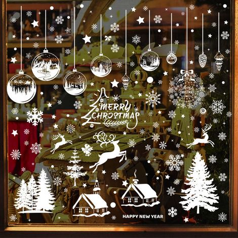 Stickers Noel Fenetre Réutilisable Autocollant Fenêtre Noel Decoration Noël Sticker Sapin Autocollants de Fenêtre, Décoration de fenêtre en verre de centre commercial de Noël (1/5)