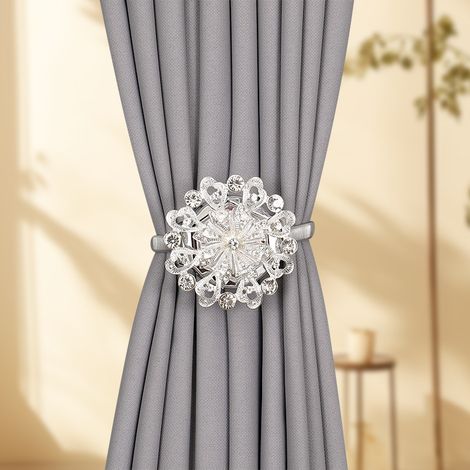 Lot de 2 Embrasses Rideau Aimantées Fleur Cœur Cristal Argent – Attaches Magnétiques Alliage Métal Fil à Ressort Sans Perçage, Boucles Déco Créatives Moderne Salon Chambre Voilage (1/5)