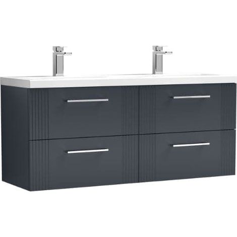 Nuie Deco Satin Soft Black 1200mm Wall Hung 4 Drawer Vanity Unit and Double Ceramic Basins - DPF1493F (1/5)