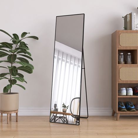 Specchio da terra 150x40 cm rettangolare - Specchio da parete o da pavimento - Vetro temperato anti-esplosione - Per cabina armadio e camera - Cornice in alluminio - Nero carbone