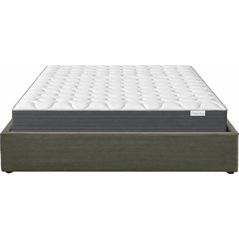 Ensemble Lit coffre adulte 180x200cm en velours côtelé vert avec sommier - Handy + Matelas mémoire de forme - Memo HR (1/5)