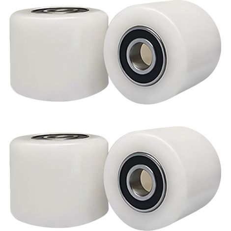 Lot de 4 Roulettes de Transpalette Nylon Polyamide 80 x 70 mm, 1000 kg Max Noyau acier Inoxydable, Axe de 20 mm avec Roulement à Billes Double Montageaxe Roue pour Matériel d'atelier Chariots Manuels