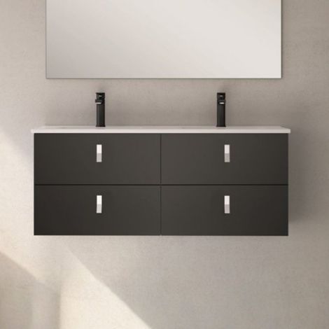 Mobile bagno sospeso doppio lavabo colore nero 4 cassetti 120x45x48H Invicta
