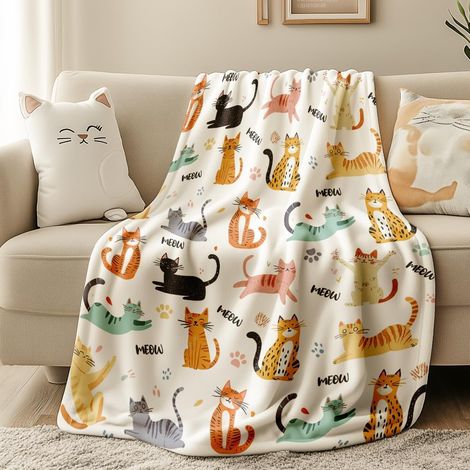Couverture Imprimée sur Le Thème des Chats, Couverture en Peluche en Flanelle Mignonne avec Motif de Chat Couverture Douce et Colorée sur Le Thème du Chat Cadeau pour Lit Chaise Canapé (1/5)